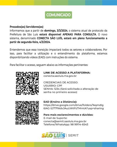 notícia: Comunicado - Conecta São Luís